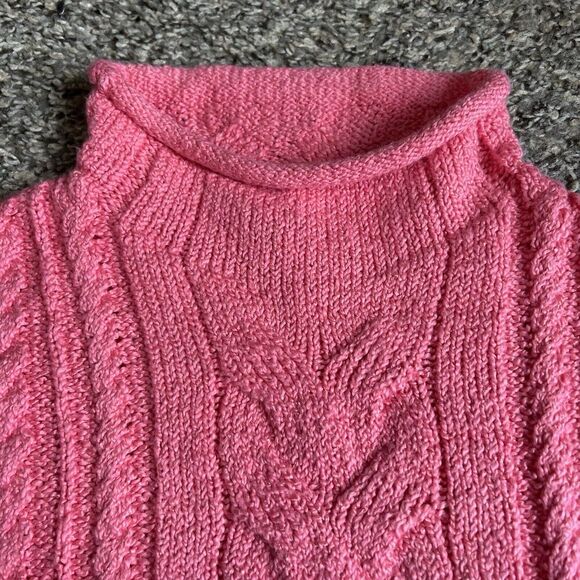 J.Crew Womens SMALL Roll Neck Cable Knit Sweater Coral Pink Cotton Blend NEW - Picture 4 of 6